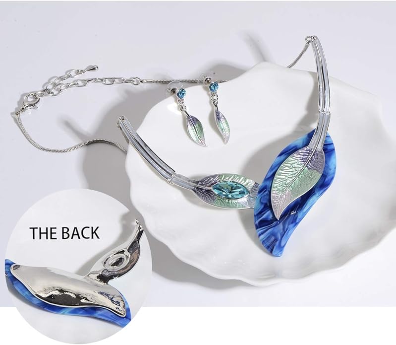 AMYJANE Vintage Statement Jewelry Set - Spring Leaf Flower Floral Plant Necklace Earring Set Crystal Rhinestone Fashion Costume Jewelry for Women Prom Party Unique Gift