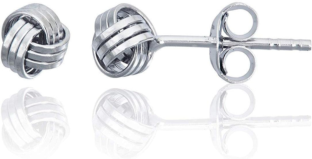 Solid 925 Sterling Silver 5mm Love Knot Stud Earrings | Gold Plated Classic Love Knot Twist | Hypoallergenic | Secure Friction Back Closure | High Polished Stud Earrings