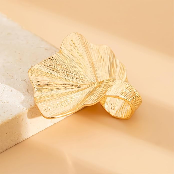 Chunky Gold Geometric Flower Knuckle Ring for Women Vintage Ginkgo Leaf Fan Shaped Finger Rings Boho Large Statement Jewelry Floral Petal Accessories