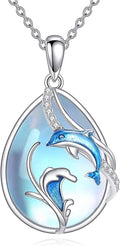 KQF Dragonfly/Butterlfy/Cat/Jellyfish/Bunny/Axolotl/Bee/Mermaid/Hummingbird/Elephant Necklace for Women Sterling Silver Moonstone Pendant Necklace Dragonfly Jewelry Gifts for Women