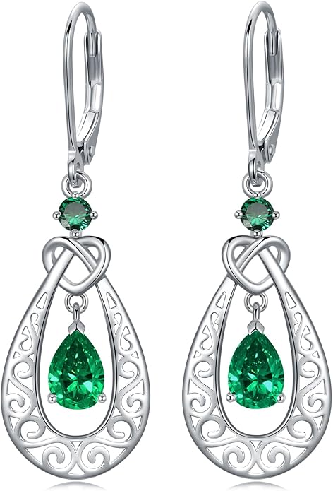 Teardrop Birthstone Dangle Drop Earrings Sterling Silver Infinity Filigree Leverback Earrings, Infinity Love Birthday Anniversary Valentines Day Gifts for Her Women Mom Wife
