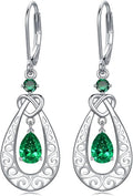 Teardrop Birthstone Dangle Drop Earrings Sterling Silver Infinity Filigree Leverback Earrings, Infinity Love Birthday Anniversary Valentines Day Gifts for Her Women Mom Wife