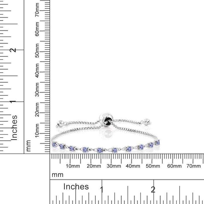 Gem Stone King Round Gemstone Birthstone Tennis Bracelet For Women | 925 Sterling Silver | 2.5MM Round | Fits Up To 9 Inch Wrist | Adjustable Bolo Bracelet For Women | Easy-On Easy-Off