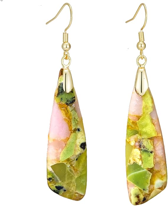 Boho Women Natural Stone Earrings Unique Healing Imperial Jasper Gemstone Energy Hypoallergenic Lightweight Dangle Drop Earrings Multiple Styles Earrings Jewelry for Birthday Party Gift