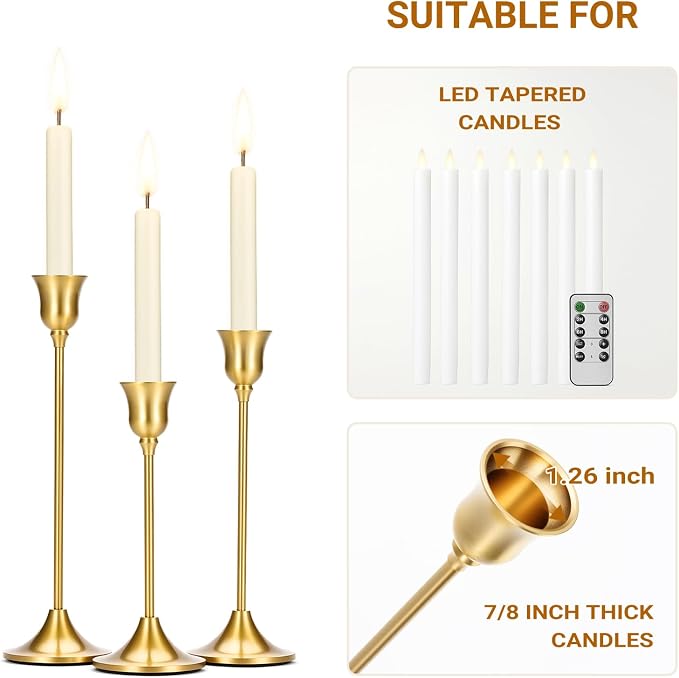 Tifanso 3PCS Vintage Brass Gold Taper Candlestick Holders - Image 5