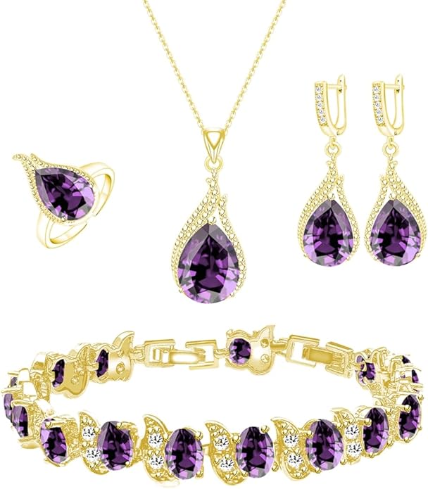 LMXXVJ Jewelry Set for Women,Teardrop Cubic Zirconia Necklace Earrings Adjustable Ring Bracelet Jewelry Set Formal Jewelry Gift