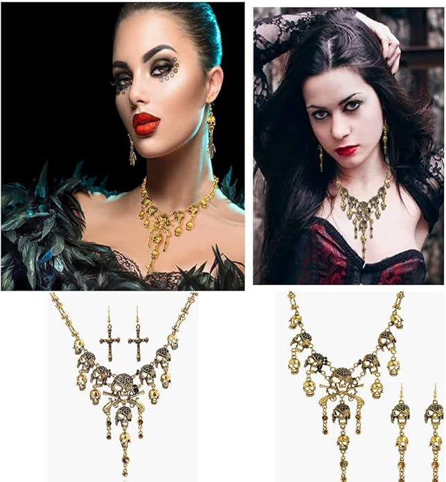 Jewelry Fashion Multi-Level Pirate Skull Tassel Charm Necklace Collar Bib for Women Horror Necklace Punk