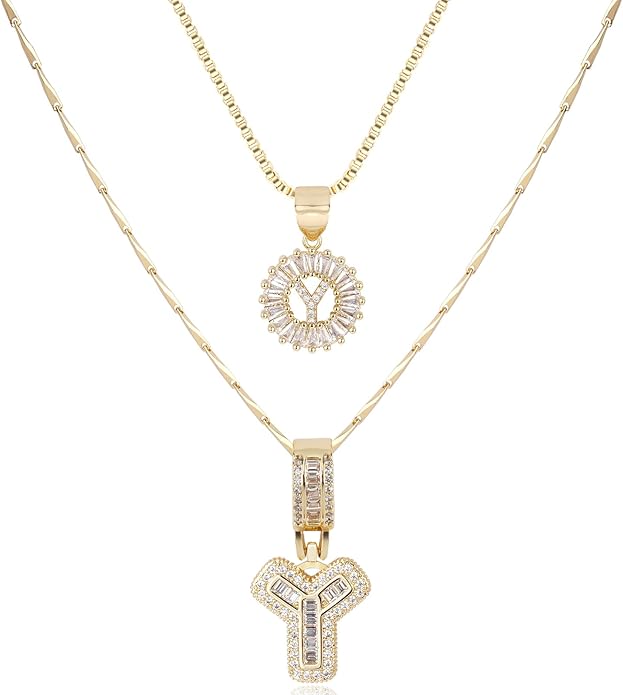 14K Gold Plated Alphabet Necklace Cubic Zirconia Letter Pendant, Personalized Name Jewelry Gift for Women, Customizable A-Z, Birthday/Mothers Day Gifts for Womens