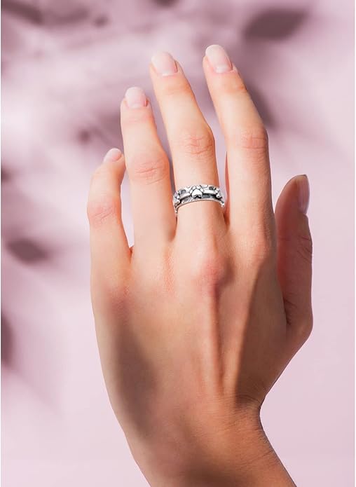 Ladytree Anxiety Relieve Rings 925 Sterling Silver Spinner Fidget Ring Worry Stress Relieving Boredom ADHD Autism Ring Platinum Plated Jewelry Birthday Gifts for Women Men