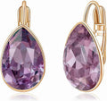 Teardrop Austrian Crystal Leverback Drop Earrings for Women 14K Rose Gold Plated Hypoallergenic Jewelry