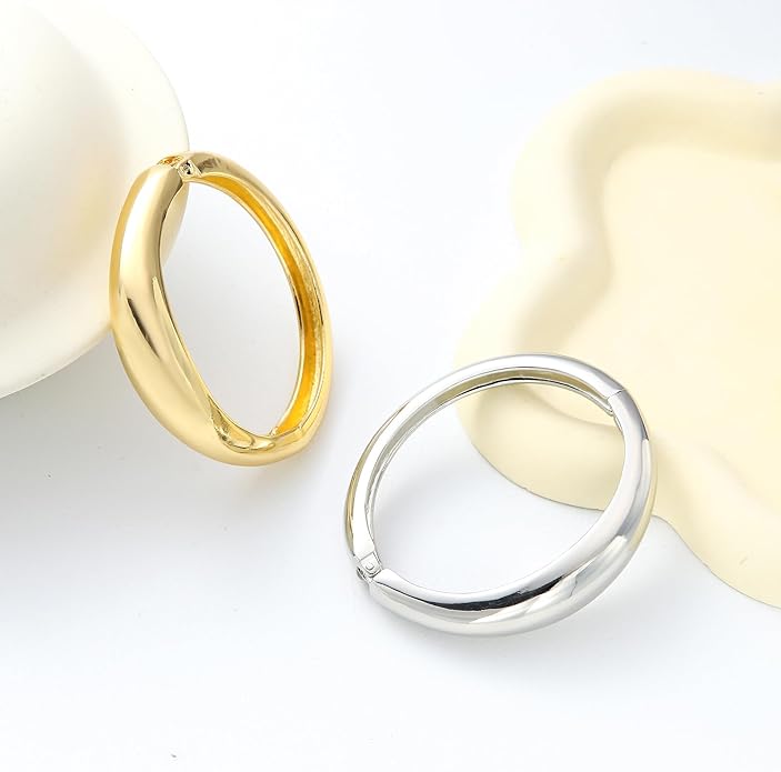 2pcs Gold Bangle Bracelets for Women, Trendy Hinged Cuff Open Wide Chunky Gold Bracelet Stack Arm Cuff Jewelry for Women