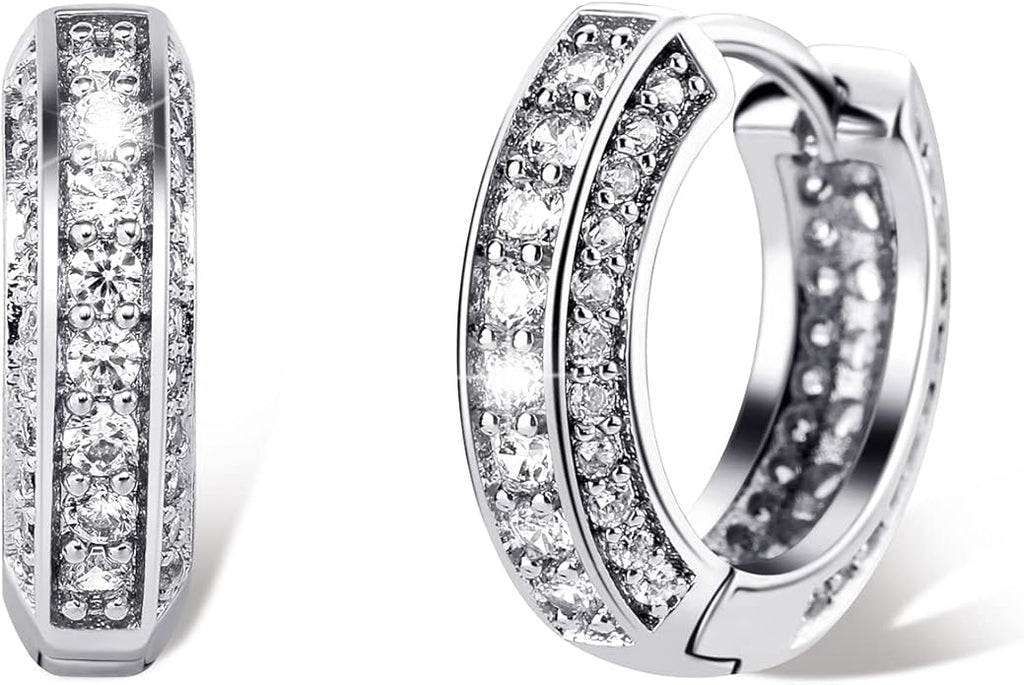 TOPGRILLZ Iced Out Hoop Earrings Cubic Zirconia Huggie Cartilage Cuff Hypoallergenic 14K Gold Plated Luxury Fashion Round Circle Earrings For Men Women