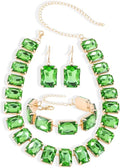 KOSMOS-LI Rectangle Faux Crystal Jewelry Sets Includ Necklace Bracelet Earrings For Women Stocking Stuffers