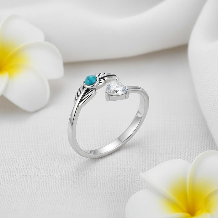 Turquoise/Moss Agate/Moonstone/Black Onyx/Lapis Lazuli/Labradorite/Tiger Eye Feather Ring 925 Sterling Silver Adjustable Ring Western Thumb Rings Vintage Jewelry Gifts for Women