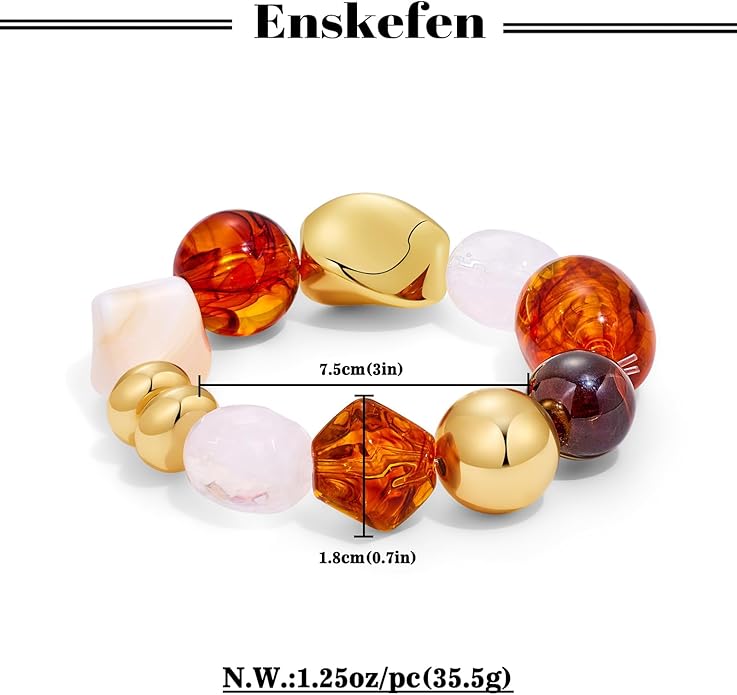 Chunky Beaded Bracelets for Women Trendy Boho Acrylic Resin Beads Stretch Bangle Bracelet Vintage Statement Bracelet Summer Jewelry