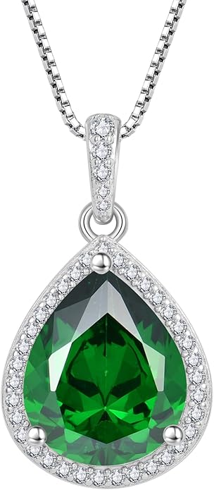 FJ Teardrop Pendant Necklace 925 Sterling Silver Birthstone Jewelry Gifts for Women