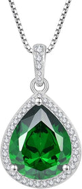 FJ Teardrop Pendant Necklace 925 Sterling Silver Birthstone Jewelry Gifts for Women