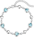 Carleen Birthstone Bracelets for Women 925 Sterling Silver Five Heart Station Created Gemstone Tennis Bracelet Jewelry Anniversary Birthday for Wife, 7"+1.2" Extender