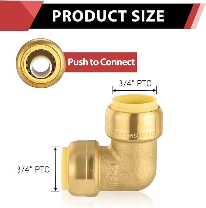 6piece EFIELD 3/4-inch 90-Degree Elbow, Push-Fit Brass Fittings | Connect Copper - Image 2