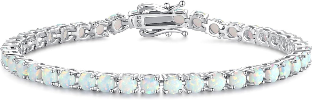 FANCIME Birthstone Bracelet Sterling Silver Gemstone Tennis Bracelets Fine Jewelry Wedding Bridal Prom Birthday Gift for Women Her, Length 7.2 Inch Width 4mm