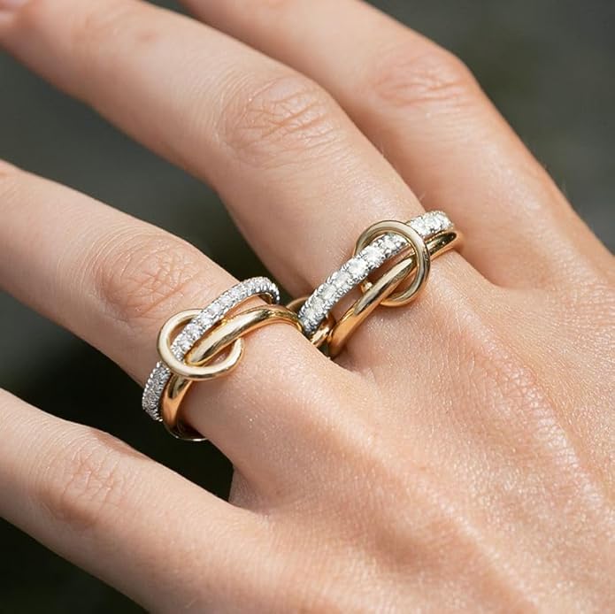 Gelbesty Stackable Gold Silver Band Rings for Women, Statement Chunky Cubic Zirconia Rings, Fashion Unique Designer Mixed Metal Jewelry Size 5/6/7/8/9/10/11