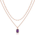 Layered Birthstone Necklace for Women Girls, 14K Gold-Plated Paperclip Chain Choker Necklace with Rectangle Birthstone Pendant Birthday Gifts for Women Girls Dainty Small