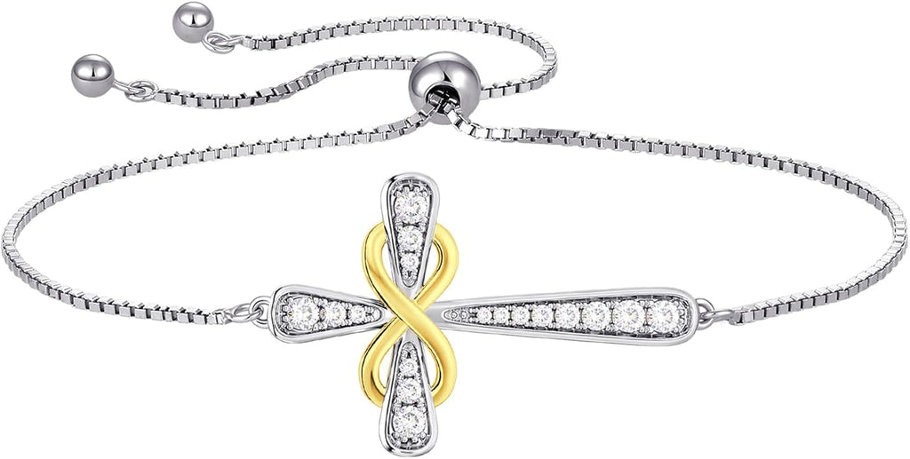 YL Cross Bracelet 925 Sterling Silver Infinity Sideways Link Bracelet Birthstone Jewelry for Women