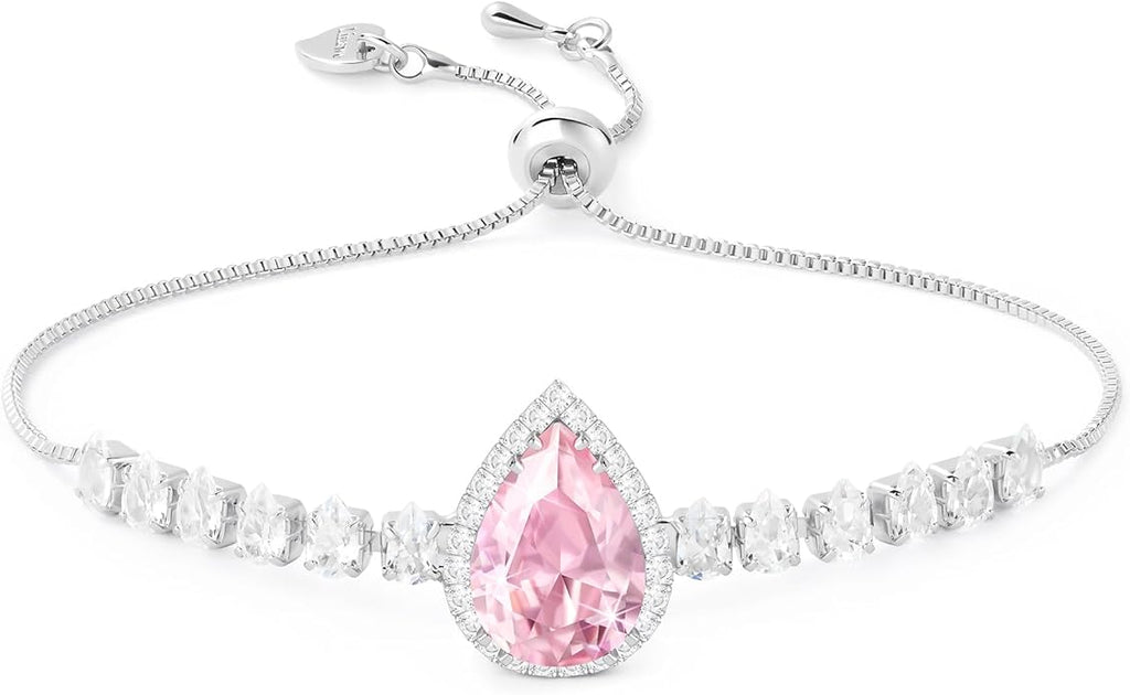 Linawe Crystal Imitation Diamond Rhinestone Charm Bracelets for Women, Gold/Silver/Rose Gold Adjustable Chain Bracelet, Teardrop Birthstone Cubic Zirconia Prom Costume Wedding Jewelry