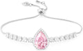Linawe Crystal Imitation Diamond Rhinestone Charm Bracelets for Women, Gold/Silver/Rose Gold Adjustable Chain Bracelet, Teardrop Birthstone Cubic Zirconia Prom Costume Wedding Jewelry