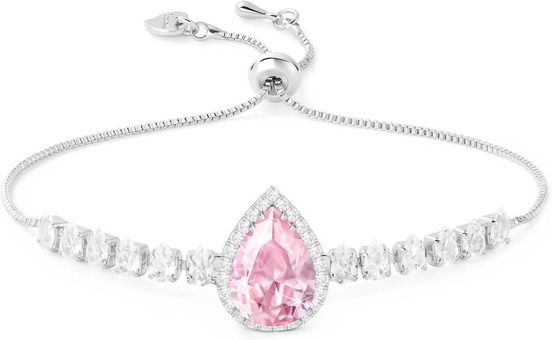 Linawe Crystal Imitation Diamond Rhinestone Charm Bracelets for Women, Gold/Silver/Rose Gold Adjustable Chain Bracelet, Teardrop Birthstone Cubic Zirconia Prom Costume Wedding Jewelry