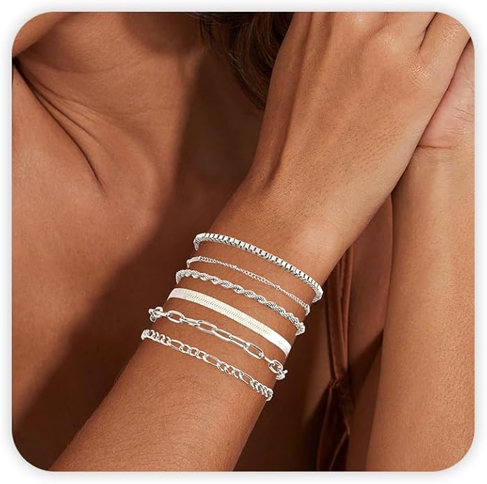 VIBILIA Dainty Gold Chain Bracelet for Women Trendy Stackable Adjustable Layered Metal Bracelet Gold Plated Twist Link Figaro Chain Paperclip Bracelets Fashion Jewelry