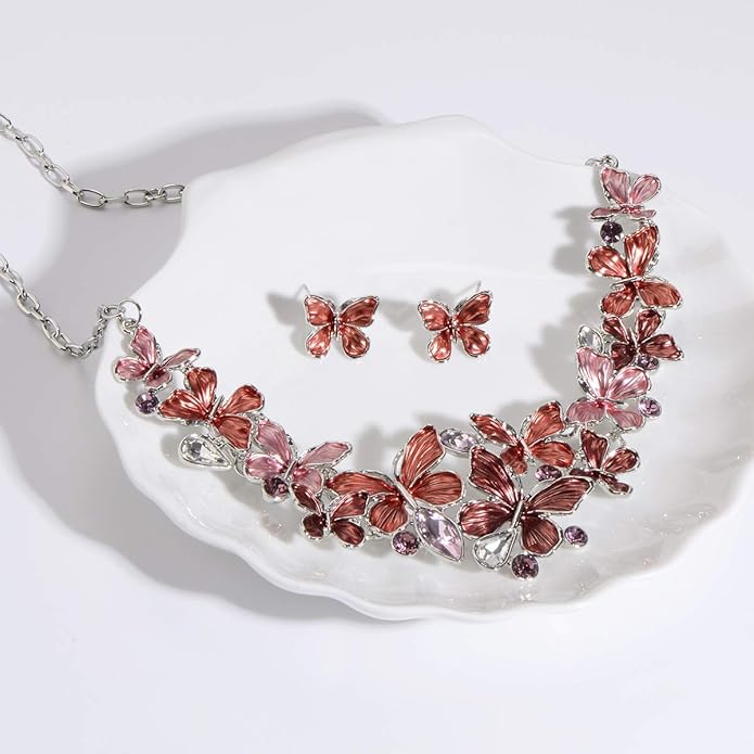 AMYJANE Vintage Statement Jewelry Set - Spring Leaf Flower Floral Plant Necklace Earring Set Crystal Rhinestone Fashion Costume Jewelry for Women Prom Party Unique Gift