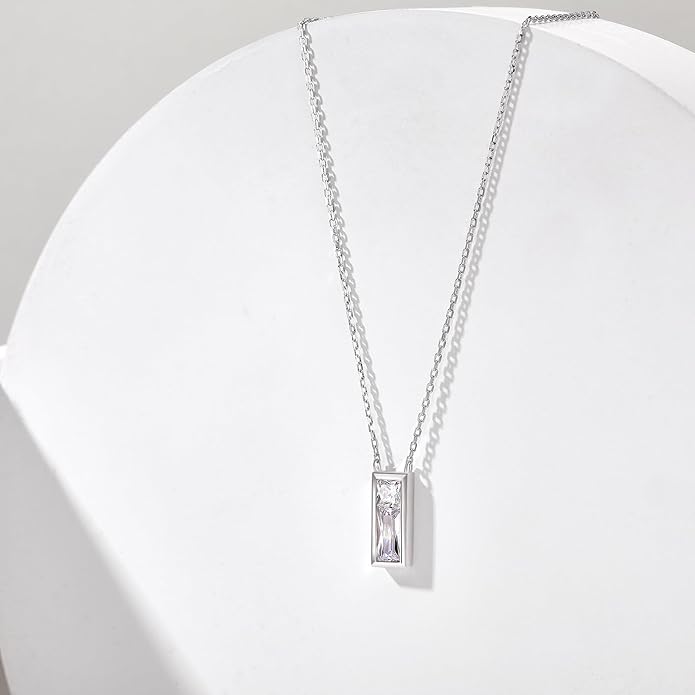 SUNFEEL Birthstone Necklace for Women, S925 Sterling Silver Necklaces with Square Cubic Zirconia Gemstone Necklace Women's Jewelry Anniversary Birthday Gifts for Women Mom Wife Her