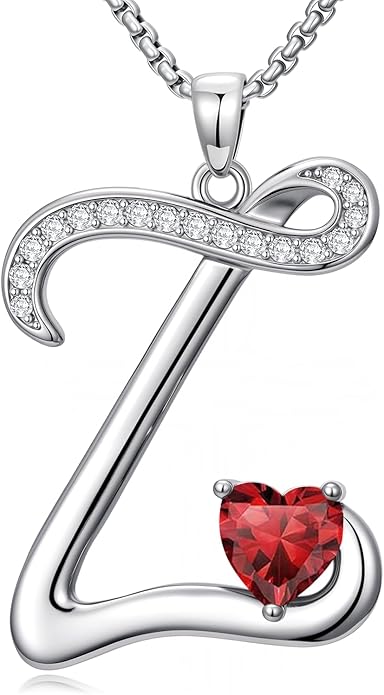 Valentines Day Gifts for Women Alphabet A to Z Initial Birthstone Pendant Necklaces for Women - 18k White Gold Plated Personalized Name Jewelry Valentine Mothers Day Birthday Gifts for Women Her Girlfriend