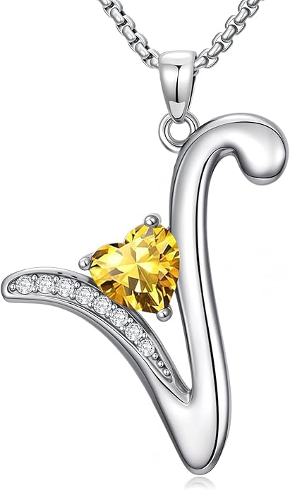Valentines Day Gifts for Women Alphabet A to Z Initial Birthstone Pendant Necklaces for Women - 18k White Gold Plated Personalized Name Jewelry Valentine Mothers Day Birthday Gifts for Women Her Girlfriend