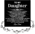 To My Daughter Bracelet, Silver Heart Chain Bracelet with Shiny Stones, Perfect Birthday or Graduation Christmas Gift for Daughter with Message Card Gift Box