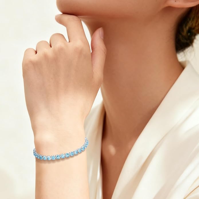 SUNFEEL Birthstone Bracelet Jewelry for Women Sterling Silver with Gold Plated Tennis Bracelet Classic Bolo Adjustable Chain Anniversary Birthday Gifts for Women Mom Wife Her