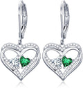 Valentines Day Gifts for Women, Heart Leverback Earrings Double Birthstone Dangle Earrings for Women, Love Jewelry for Her, Anniversary Birthday Gift for Mom Wife Girlfriend