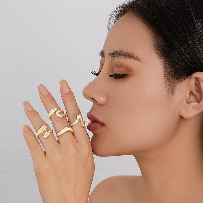 Sora Tuki Rings for Women Chunky Rings Set Adjustable Stackable Ring for Women Bold Thick Statement Ring Trendy Chunky Jewelry