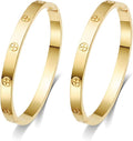 2Pcs 18K Gold-Plated Love Bangle Bracelets set for Women, Stainless Steel Cubic Zirconia Bangle Crystal Friendship Jewelry, Easter Wedding Birthday Gifts for Girlfriend, Wife, Monther