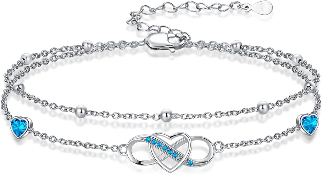 Anklet for Women 925 Sterling Silver Double Infinity Ankle Bracelet Waterproof Summer Jewelry Anniversary Birthday Gifts for Her