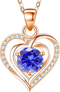 RIVIKO Heart Birthstone Pendant Necklace for Women 925 Sterling Silver Zirconia Necklaces Valentine's Day Anniversary Birthday Mothers Day Jewelry Gifts For Her Mother Wife