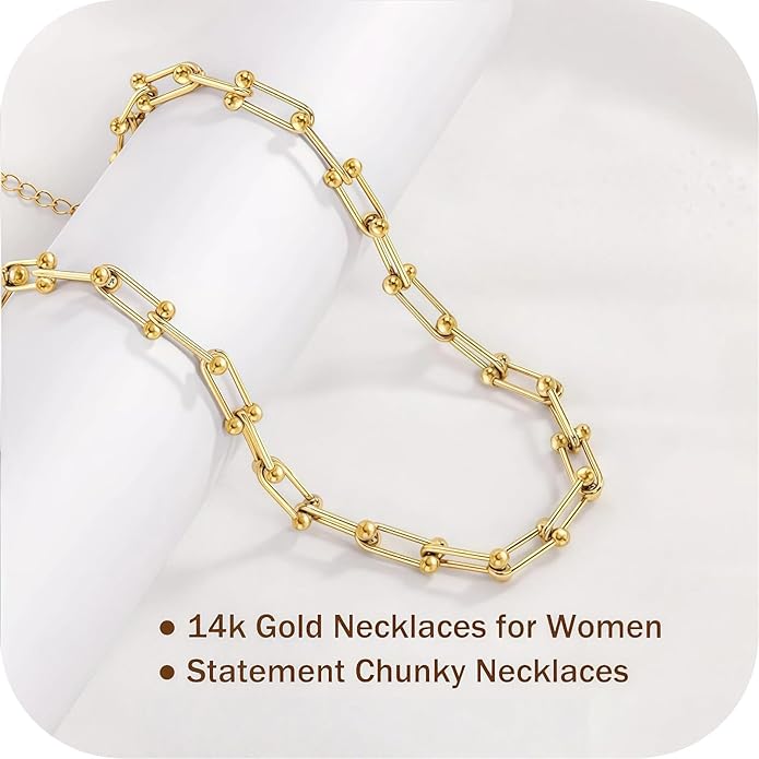 Paperclip Chain Necklace for Women, Chunky Gold & Silver Cuban Link Choker, Hypoallergenic Zinc Alloy Statement Jewelry