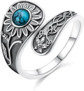 925 Sterling Silver Hummingbird/Sunflower Turquoise/Moonstone/Lily of the Valley Flower Spoon Ring Adjustable Open Ring Statement Thumb Ring Jewelry for Women