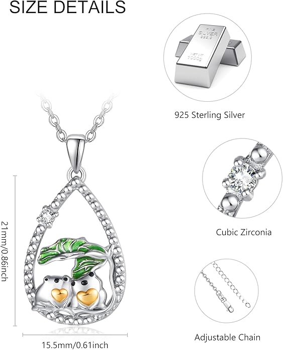 KINGWHYTE Frog Necklace 925 Sterling Silver Animal Necklace Couple Frog Pendant Necklace with Cubic Zirconia Birthday Christmas Jewelry Gifts for Women
