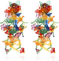 Hypoallergenic Rainbow Flower Floral Statement Dangle Earrings - Colorful Tassel, Beaded Leaf Cluster Drop Earrings