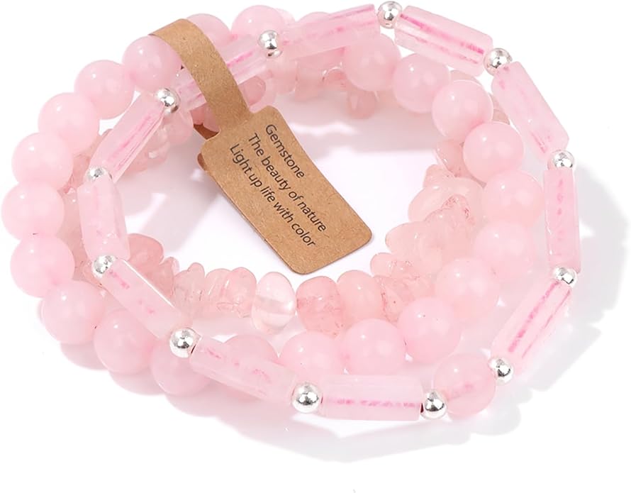 3Pcs Natural Stone Bracelets for Women 8mm Crystal Beaded Bracelets Handmade Stretch Bracelet Healing Crystal Jewelry for Women