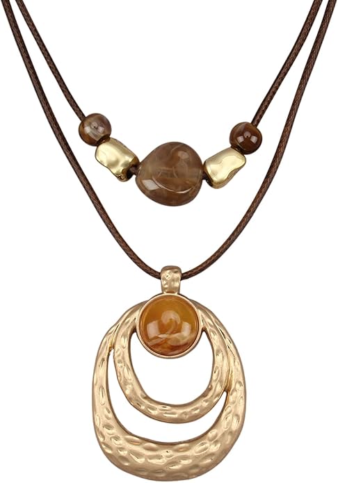 Boho Necklaces for Women Chunky Circle Necklace Layered Boho Circle Leather Choker Necklace Long Vintage Necklaces Bohemian Jewlery Gifts
