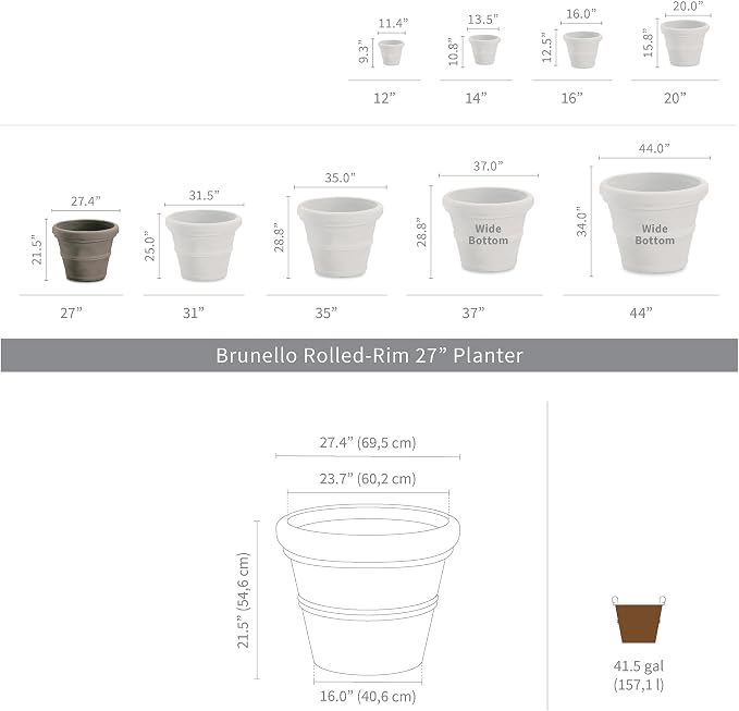 Crescent Garden Brunello Classic Rolled Rim Planter Pot, Indoor/Outdoor Plastic - Image 2