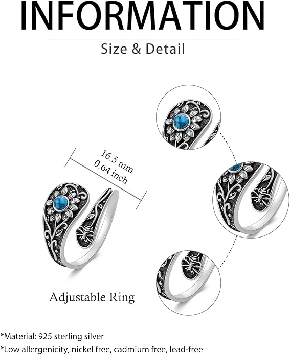 JKR Turquoise Spoon Rings for Women Sterling Silver Vintage Antique Thumb Ring Boho Jewelry Anniversary Birthday Gift for Wife Her Mom